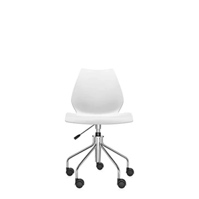 Immagine di Kartell Maui Sedia Girevole, Struttura: Acciaio Cromato o Verniciato Scocca e braccioli: Polipropilene colorato in Massa, Bianco Zinco, con Ruote