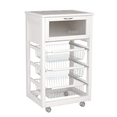 Immagine di LIBEROSHOPPING.eu LA TUA CASA IN UN CLICK Carrello da cucina con ruote LANDHELL LUSSO portapane e portafrutta (Laccato Bianco)
