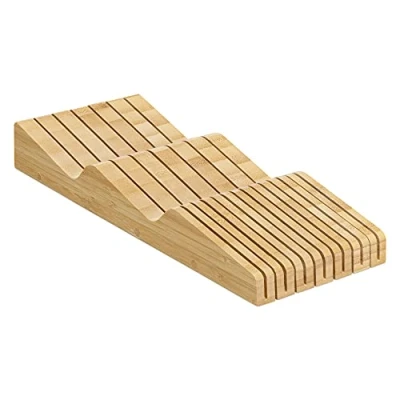 Immagine di Navaris Ceppo Portacoltelli Legno bambù Contenitore Porta Coltelli Chef Supporto Portalame 40cm x 15cm 5cm Organizer Cassetti Cucina 13x Lame