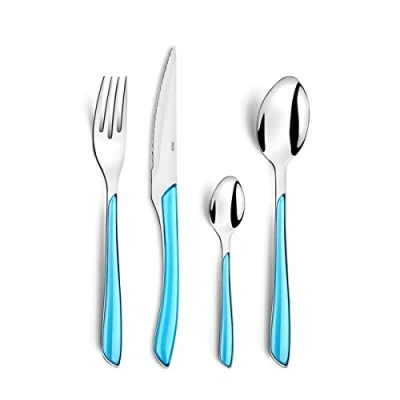 Immagine di Amefa Servizio di posate multiuso, Serie: Eclat, in cofanetto, Acciaio Inox ABS SAN, blu turchese, Ménagère 16 couverts pour 4 personnes