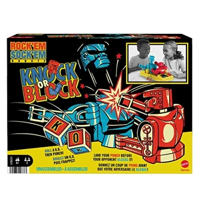 Immagine di Mattel Games Rock &#039;Em Sock Robots Colpisci e Blocca, Gioco da Pugilato ad Azionamento Manuale con Scontro sul Ring tra i Personaggi Red Rocker Blue Bomber, Giocattolo per Bambini 6+ Anni