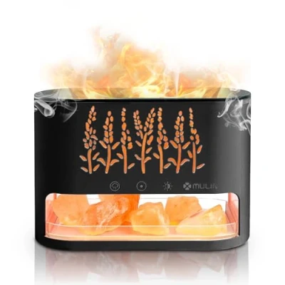 Immagine di MULIN diffusore di oli essenziali, profumatore per ambienti,diffusore profumo ambiente, Lampada 100% Puro sale himalaya,con Luce a Effetto Fiamma,7 colori LED,per casa,ufficio,yoga