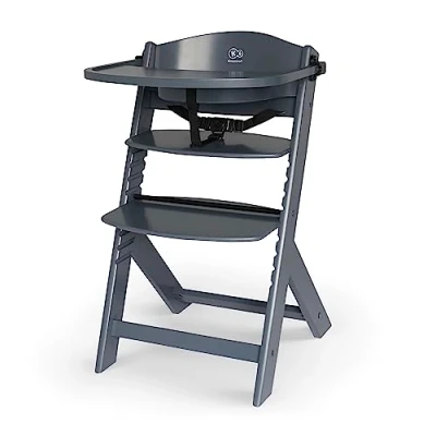 Immagine di Kinderkraft Seggiolone Pappa in Legno ENOCK, Evolutivo, Multifunzionale, Sedia Ergonomica, Altezza Regolabile, Facile da Pulire, dai 6 Mesi ai 10 Anni, Grigio Pieno