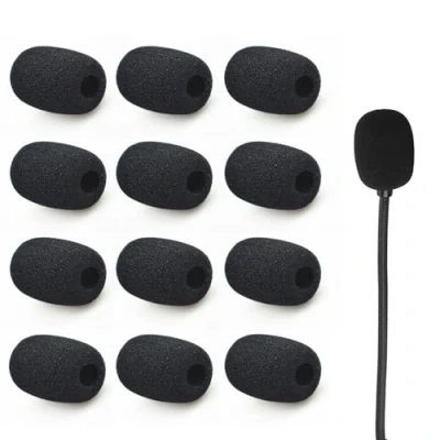 Immagine di 12 Pezzi Copertura Microfono In Spugna Antivento Microfono, Copri Antivento, Antirumore, Ideali per Aule, Conferenze, Interviste, Performances dal Vivo (Nero)