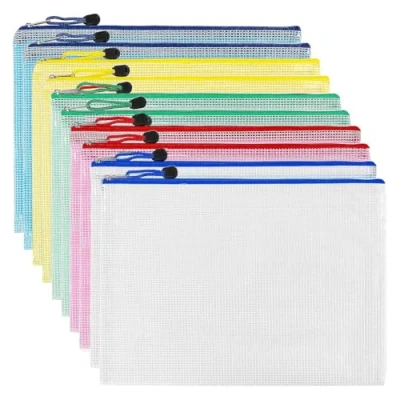 Immagine di A3 Portadocumenti con cerniera, 5 colori Cartella in PVC trasparente, cerniera,per ufficio, viaggi, forniture (10 pezzi)