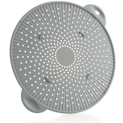 Immagine di COM FOUR® coperchio paraspruzzi in silicone per pentole e padelle, resistente al calore senza BPA a vapore contro macchie di grasso schizzi (01 pezzo Ø 28,5 cm grigio)