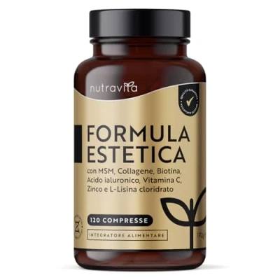 Immagine di Collagene 120 Compresse Integratori per Pelle e Unghie Marino con Acido ialuronico Arricchito Zinco, Vitamina C, MSM, Rame Biotina la Crescita dei Capelli Nutravita