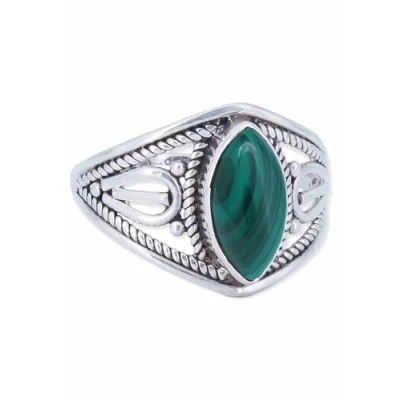 Immagine di Anello argento 925 con pietre preziose malachite pietra verde sterling da donna in vero (MRG 070 10 (58))