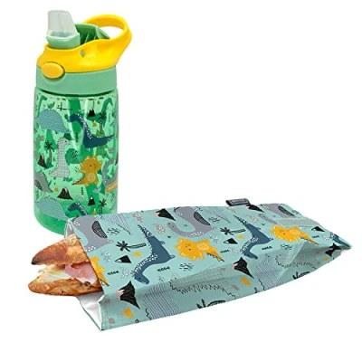 Immagine di Nerthus FIH 1038 SET Bottiglia in acciaio inox a doppia parete + Lunchbox Borsa per panini Zaino con dinosauri