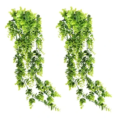 Immagine di GKONGU Piante Appese Artificiali 2 Pezzi, Pianta Edera Eucalipto Artificiale,Vite Decorativa a Foglie Verdi per la Decorazione di Pareti Esterne Interni
