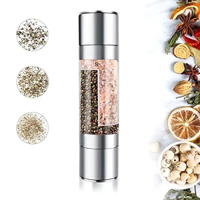 Immagine di 2 in 1 Acciaio Inossidabile Pepe Mare Macina Sale Ergonomico Manuale Regolabile Macinaspezie Campeggio Cucina Casalinga Confezionato Singolo