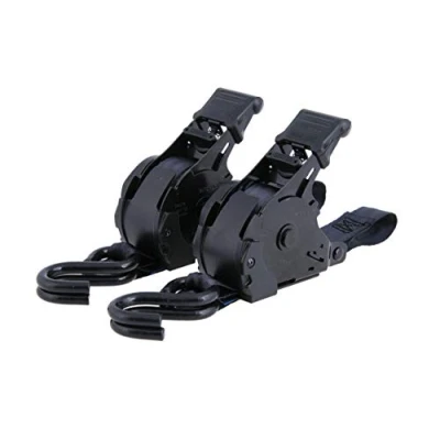 Immagine di 2x cinghie di imbracatura automatiche autoretraenti con ganci a S in un set cricchetto I lunghe 3,65m, larghe 25mm, LC 340 daN riavvolgitore automatico