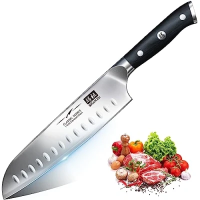 Immagine di SHAN ZU Coltelli da Cucina Giapponese 18 cm Coltello Chef Santoku Sovrapposti 3 Strati di Acciaio German Inox Affilata Multiuso con Manico in legno Pakkawood