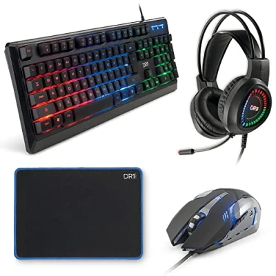 Immagine di [Amazon Exclusive] DR1TECH Predator Gaming PC Bundle 4in1 Mouse 6 Tasti 3200 DPI e Tastiera Retroilluminata 104 + Cuffie LED da con Microfono Cablate MousePad 25x35cm