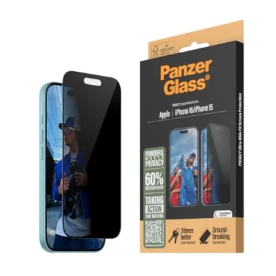 Immagine di PanzerGlass Pellicola Protettiva Privacy per iPhone 16 in Vetro Temperato, Resistenza extra ai Graffi e urti, Rivestimento Anti Macchie, applicazione facile