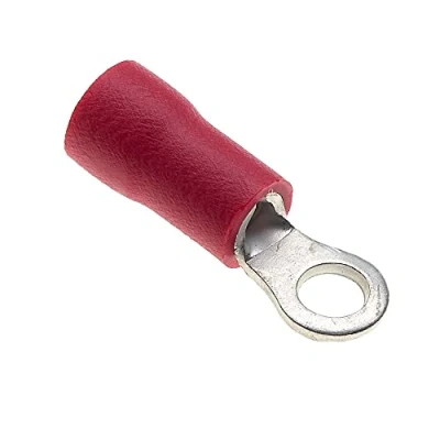 Immagine di Terminale A Crimpare Ad Anello Confezione Da 100, Rosso, 3,2mm, 25A, 22 16 AWG Connettori Termorestringenti, In Rame Stagnato, Terminali Per Fili Isolati