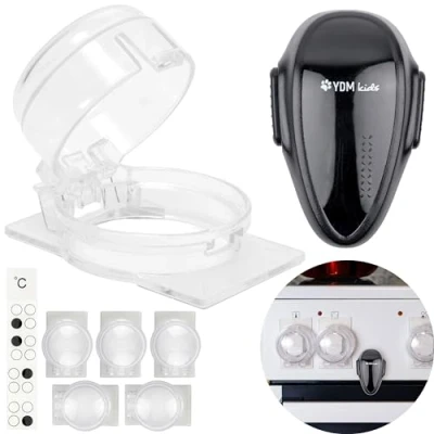 Immagine di Set di 6 protezioni per fornelli bambini, 1 confezione da porta del forno sicurezza colore nero, max. Ø 4,9 cm e 4 altezza con una distanza minima 6,1