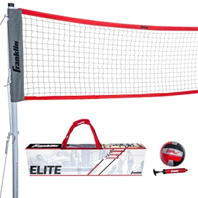Immagine di Franklin Sports Elite Set di rete da pallavolo, include pallavolo Pro Style con pompa, paletti/rete, paletti, corde, kit confine, spiaggia o cortile, facile installare