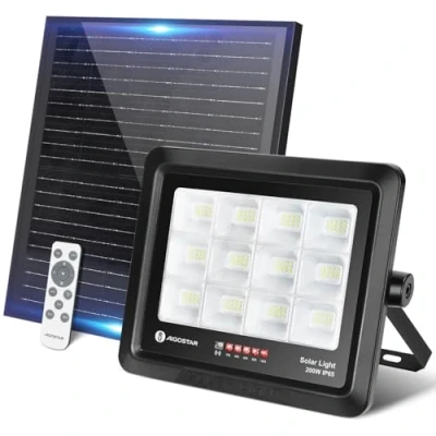 Immagine di Aigostar Faretto LED Esterno con Pannello Solare 200W, Luce Bianca 6500k. Telecomando. Grado di Protezione IP65, Faro Regola la Luminosità è Funzione Timer