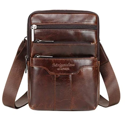 Immagine di Xieben Borsa A Tracolla In Pelle Borsello Per Uomo Donna Custodia Viaggi d&#039;affari all&#039;aperto Crossbody Pack Portafoglio Satchel Sling Chest Pouch