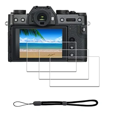 Immagine di iDaPro Pellicola protettiva per display compatibile con Fujifilm X T30 II T30II Fuji Mark + cinturino da polso [3 1 pezzo] in vetro temperato durezza 9H