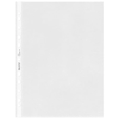 Immagine di Leitz Buste perforate di qualità in PP 85 mic, 30% Plastica Riciclata pre consumo, 100% Riciclabili, Formato A4, Finitura trasparente opaca, Apertura lato superiore e sinistro, Conf. da 100, 47970000
