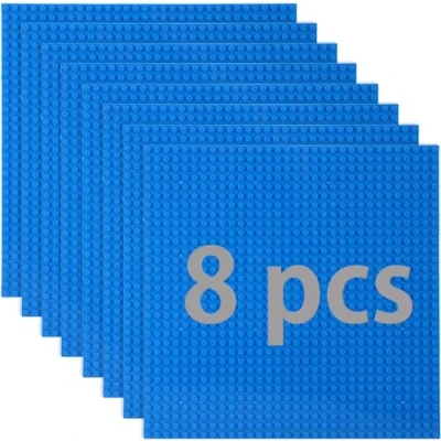 Immagine di Set di 8 pannelli compatibili con la maggior parte delle marche, classici mattoncini da costruzione, compatibile piastra Lego Classic, 25,5 x cm, base blu