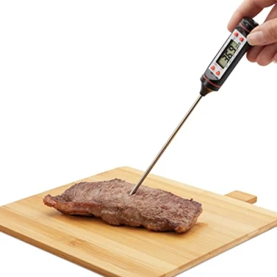 Immagine di Relaxdays Termometro da Cucina, Digitale, Custodia con Manico, Display LCD, Forno, Griglia, Liquidi,Acciaio,argento/nero