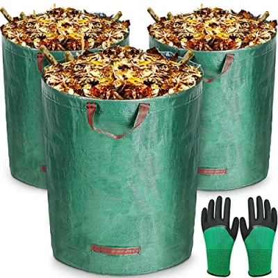 Immagine di MOOING 3xSacchi da giardinaggio Professional 300L,Sacchi per rifiuti giardino,impermeabili,Polipropilene (PP) Robusto, Antistrappo,e riutilizzabili Borsa Giardino,Include Guanti protettivi
