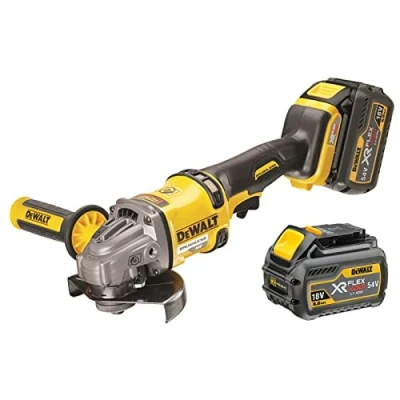 Immagine di DEWALT smerigliatrice DCG414T2 GB XR FLEXVOLT, cordless, con 2 batterie 6 Ah, 54 V, colore giallo / nero, 125 mm, set da 7 pezzi