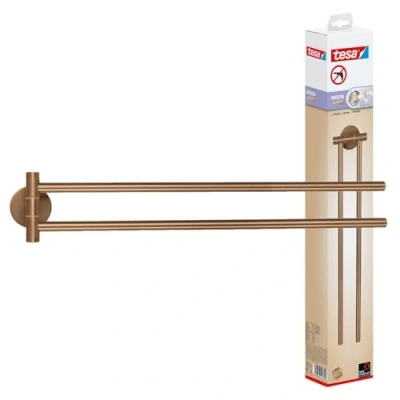 Immagine di tesa MOON Portasciugamani a 2 bracci in bronzo spazzolato barra autoadesivo metallo rivestito PVD non richiede foratura, soluzione adesiva incl. 84 mm x 50 456