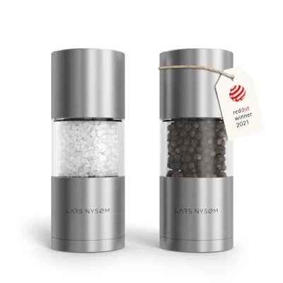 Immagine di LARS NYSØM Set di macine per sale e pepe in acciaio inossidabile con macinino ceramica regolabile 2 pezzi I Designer Spice Mill (Stainless Steel)