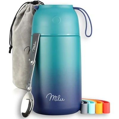 Immagine di Milu Thermo per Alimenti 800 ml Contenitore Termico di Acciaio Inossidabile, Isotermico Sottovuoto Cibi Caldi e Freddi (Verde Blu, 800ml)