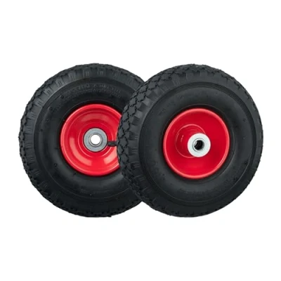 Immagine di Relaxdays Sackkarrenrad 2er 3.00 4 Set 2 Ruote per Carrello e Carriola, Ruotino Scorta ad Aria con Cerchione in Acciaio, ASSE D: 16mm, Nero Rosso