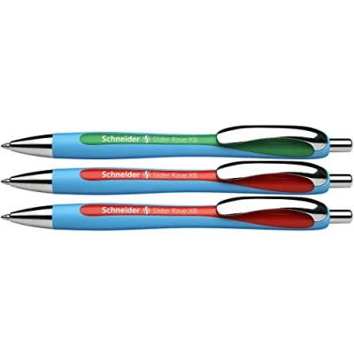 Immagine di Schneider Slider Rave XB Teacher Correction Set di 3 penne a sfera, 2 rosse, 1 verde, larghezza tratto XB, 132597