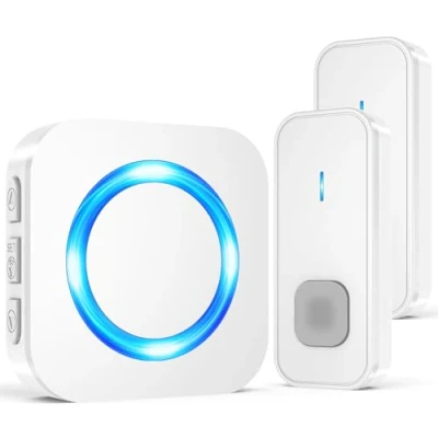 Immagine di Wireless Doorbell,1300ft Long Range Waterproof Cordless Door Bell Chime Kit, 2 Remote Push Buttons 1 Plug in Receiver with 55 Ringtones 5 Volume, Flashing LED, for Front or Back doorbell Sets, White