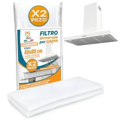 Immagine di Akitaink Filtro Cappa Cucina 2 PZ, Accessori Filtri Aspirante Universale e Ritagliabile in Polietilene, Perfetto per Tutte le Cappe, Assorbi Odori Misura 40x80 cm