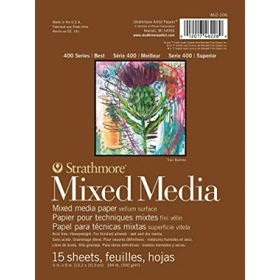 Immagine di Pro Art Strathmore Mixed Media Blocco di carta pergamena, 15,2 x 20,3 cm, 15 fogli, altri, multicolore, 2,63 17,24 22,32 cm