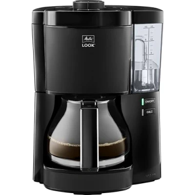 Immagine di Melitta Look Macchina da caffè filtro con caraffa in vetro e serbatoio dell&#039;acqua rimovibile, programma di decalcificazione, per fino a 10 tazze caffè, nero