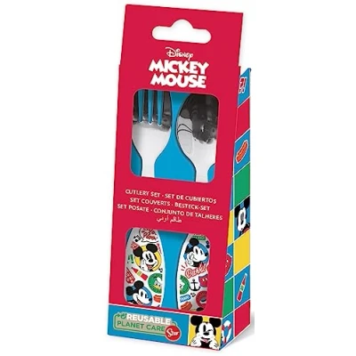 Immagine di Disney Set 2 posate rosso per bambini in acciaio inossidabile Mickey Mouse con punte arrotondate