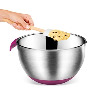 Immagine di Metaltex 23514810080 Ciotola per frullatore da 4,6 l, antiscivolo, in acciaio INOX, argento e rosa, 24 x 13 cm