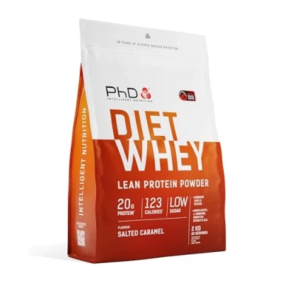 Immagine di PhD Nutrition Diet Whey Proteine in Polvere a Basso Contenuto Calorico, Ideale per Preworkout, Alta Proteina Lean Matrix, Caramello Salato (80 Porzioni, 2kg)