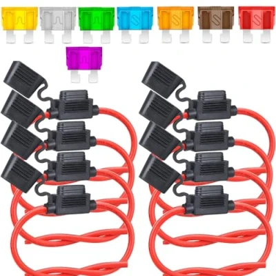 Immagine di Gebildet 8pcs 32V 30A Portafusibile di Standard Lame, 12AWG ATO In Line, Protezione Sovraccarico con Fusibile (3A/5A/7.5A/10A/15A/20A/25A/30A), per Auto Barca Motocicletta