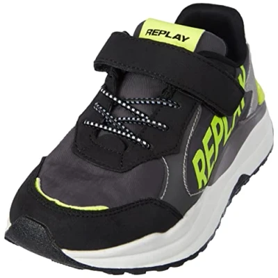 Immagine di Replay Merak Jr Lace Up Sneaker da Ragazzo, Scarpe Ginnastica, 2536Black Yellow Fluo, 33 EU