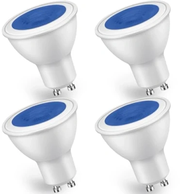 Immagine di Confezione da 4 lampadine LED GU10 blu 5 W, equivalenti a alogene 50 500 LM, non dimmerabili, angolo del fascio luminoso di 38, faretti colore blu, illuminazione per paesaggio,