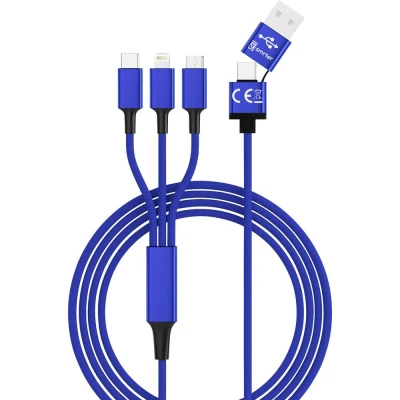 Immagine di Smrter Cavo di ricarica USB 2.0 Spina A, C®, Connettore Apple Lightning, Micro B 1.20 m Blu SMRTER_HYDRA_ULT_NB