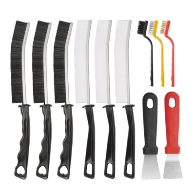 Immagine di Maxentico 9x Spazzola per la Pulizia Delle Fessure con Setole Angolate Rigide+2x Raschietto, Spazzole Crevice Manico Design, Cucina, Bagno, Scanalature di Porte e Finestre