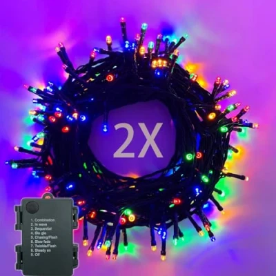 Immagine di Catena Luminosa Batteria 5m 50LEDs Luci LED 8 Modalità con Timer, Stringa a da Esterni ed Interni Impermeabile per Casa, Giardino, Festa, Matrimonio, Natale, 2 Pezzi, Colorato