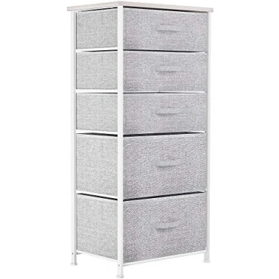 Immagine di YITAHOME Cassettiera in tessuto, armadietto con 5 cassetti, per Corridoio, vano contenitore tessuto soggiorno, camera da letto, cameretta dei bambini, grigio chiaro
