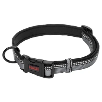 Immagine di Collare Comfort HALTI Cinghia regolabile con imbottitura in neoprene e tessuto 3M catarifrangente. Nylon di qualità. Leggero ideale per cani taglia media (Taglia M, Nero)